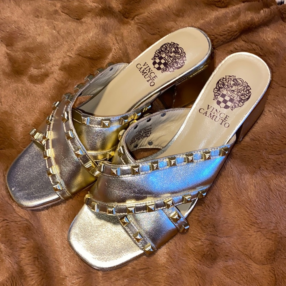 Vince Camuto Gold Studded Chunky Heel 8M